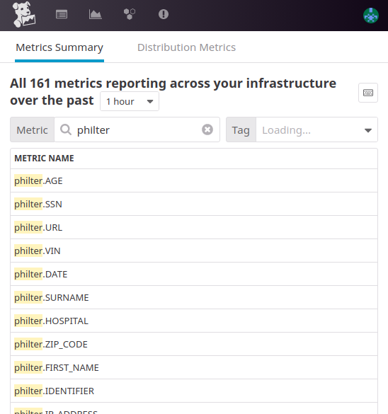 Philter metrics in Datadog's Metrics Summary.