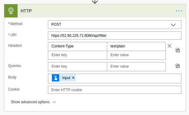 Configuration of the HTTP action.